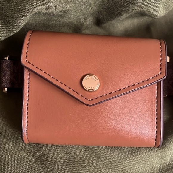 Brand New Michael Kors Genuine Leather Double Pouch Brown Belt Bag Fanny Pack